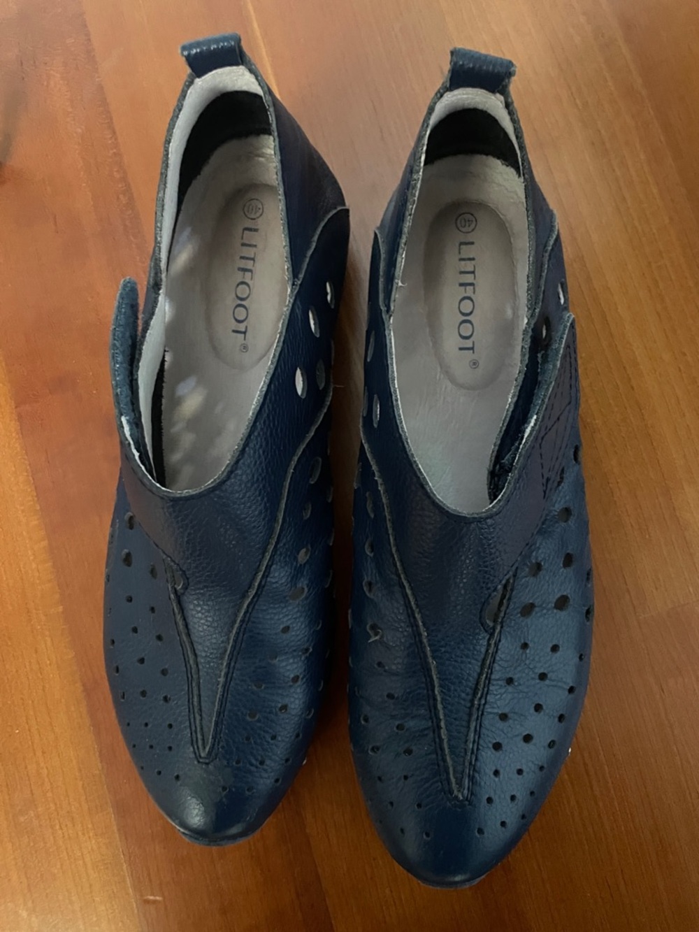 Litfoot Navy Perforated Leather Slip-On Loafers for Women